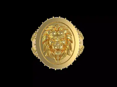 Lion Head Round Signet Ring 3D print model