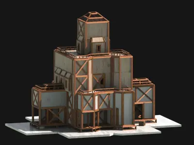 Medieval Low Poly Building Castle Wooden Village Stone House 08 Low-poly 3D model