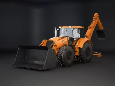 Generic Large Backhoe Loader Used Low-poly 3D model