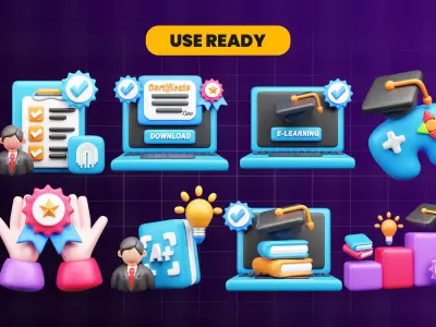 3D Education and E-Learning Icon Set 3D model