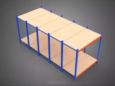 FRAME HORIZONTAL WOOD METAL WAREHOUSE SHELVING STORAGE RACK TRAY 3D model