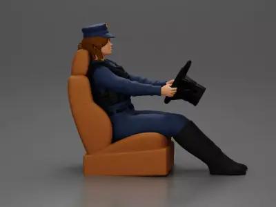 Focused officer in uniform driving seated holding steering wheel 3D print model