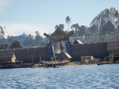 Village-kitbash viking village Low-poly 3D model