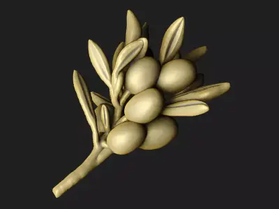 Olive branch for 3D printing - leave plant branch forest grass 3D print model