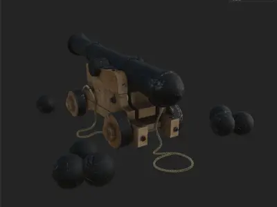 3D Old Cannon Model Low-poly 3D model