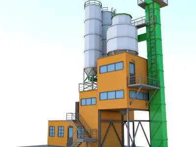Factory Low Poly cement plant Low-poly 3D model