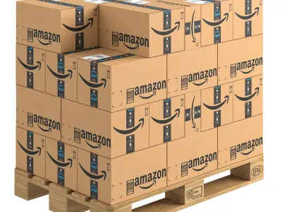 Amazon Cardboard Box with Pallet PBR 01 Low-poly 3D model