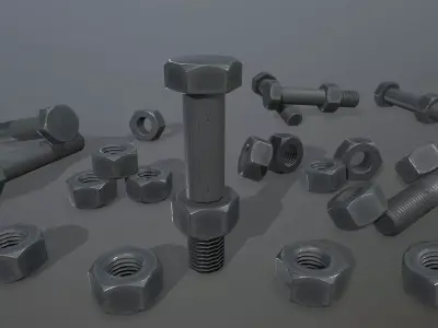 Bolts bolt and nut Low-poly 3D model 11