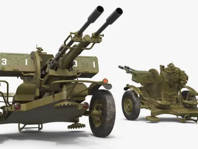  Soviet ZU-23-2 Twin-Barrel AA Gun Rigged for Cinema 4D 