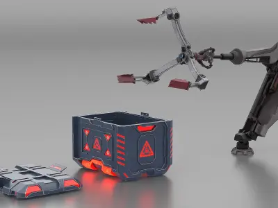 Sci-Fi Robotic Arm with Cargo Container 3D model