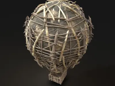 AAA NEXTGEN Medieval War Balloon Airship Primal Wooden Machine Low-poly 3D model