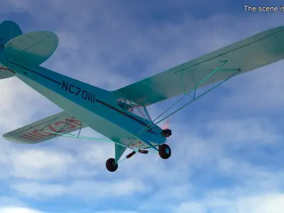 Piper Cub Aircraft Rigged 3D model