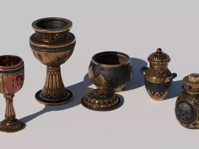 OB 02 Egyptian Necromancer Kit - Containers 01 Low-poly 3D model