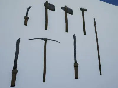 Lowpoly Primitive Stone Weapons Low-poly 3D model