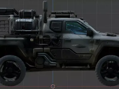 Sci-Fi Pickup Truck  Medium Wrecked Cyberpunk Vehicle Game Ready Low-poly 3D model
