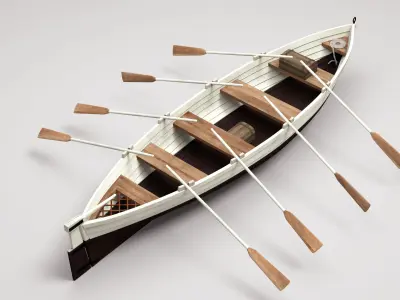 boat jolly with oars 3D model