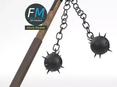 Twin ball flail medieval weapon 3D model