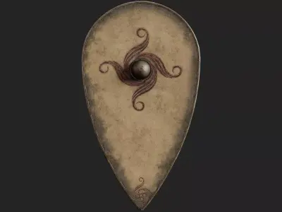 Slavic kite leather shield-painted spiral symbol Low-poly 3D model