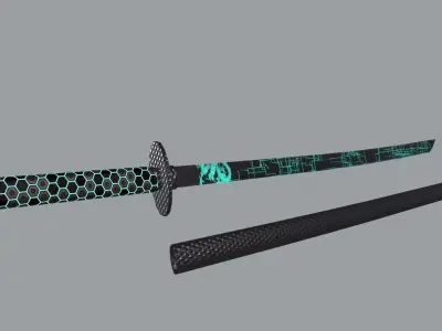 Neon lighted katana Low-poly 3D model