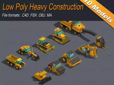 Low Poly Heavy Construction Machinery Equipment Industrial Low-poly 3D model