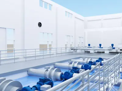 Inside the pump room equipment of the waterworks 3D model