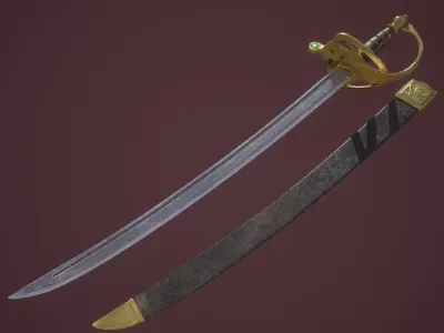 Pirate Cutlass Game Ready Sword And Scabbard Low-poly 3D model