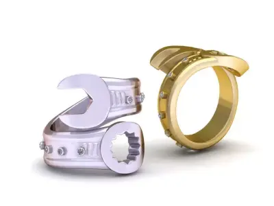 Industrial Wrench Wrap Ring 18K Gold Mechanic  3D print model