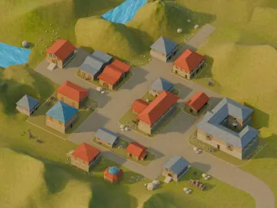 Mountain Village Landscape 3D model 3