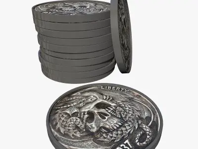 Pirate Coins with Skulls 3D Model Low-poly 3D model