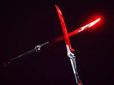 Metal Red Katana PBR low-poly game ready Low-poly 3D model
