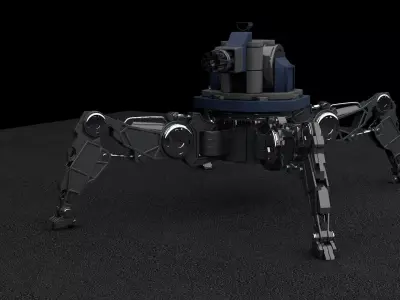 turret robot with machine gun Low-poly 3D model