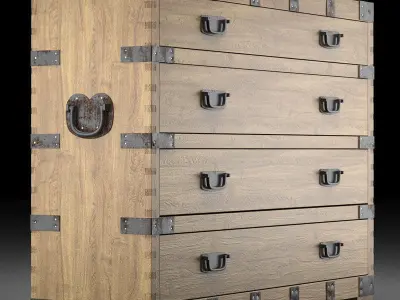 Chest Vintage Antique Oak 3D model