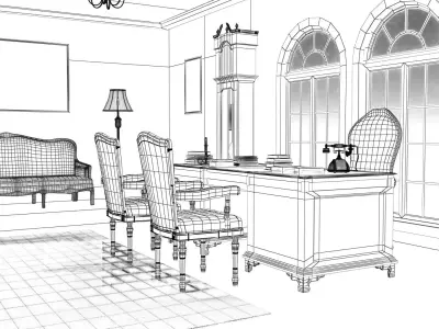 Antique Office Interior Environment Game Ready PBR Maya FBX OBJ Low-poly 3D model