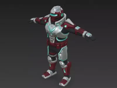 Cartoon Cyberpunk Rigged Mercenary 3D Model Low-poly 3D model purchase