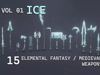 15 Ice elemental weapons - medieval - fantasy - magic - VOL 01 Low-poly 3D model