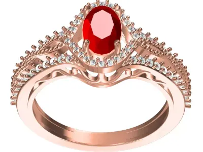 Antique Art Deco Ruby Oval Diamond Engagement Ring 3D print model