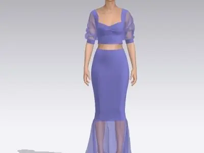 TWO PIECES BLOUSE AND SKIRT LILAC COLOR ELASTIC 3D model