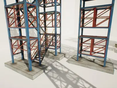 Industrial stairs modular Low-poly 3D model