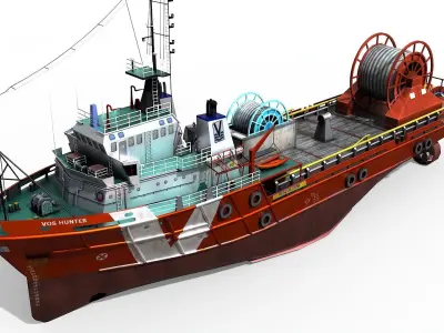 AHTS VOS Hunter 1979 Anchor handling tug supply Low-poly 3D model