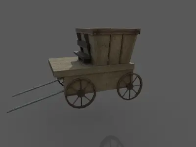 wood wagon 3D model Low-poly 3D model