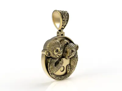 Baby Monkey and Leapord Pendant 3D print model