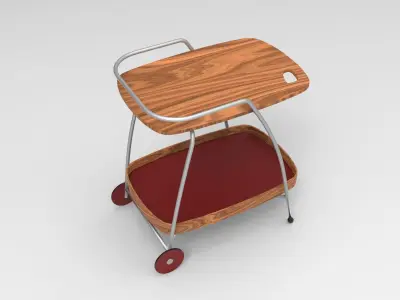 Trolley wooden with tray Low-poly 3D model