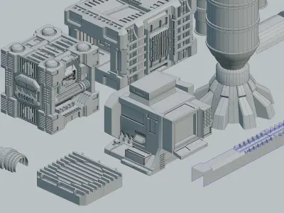 Cyberpunk Mechanical Parts Low-poly 3D model