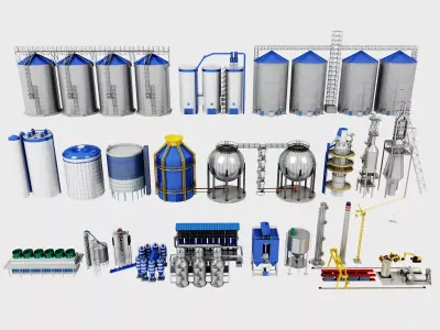 Industrial Factory Infrastructure And Storage Silo Collection 3D model