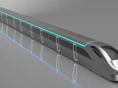 Futuristic Train with Cars Silver 3D model