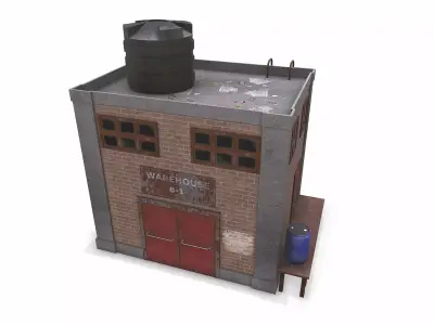 Abandoned Small Warehouse Exterior Low-poly PBR Low-poly 3D model
