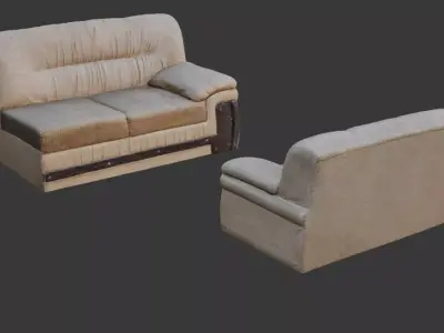 Vintage Leather Sofa  3D Scanned Low-Poly Model Low-poly 3D model