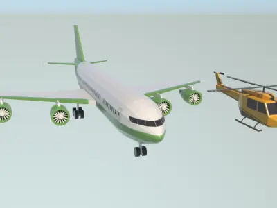 low poly airplane and helicopter 3D model