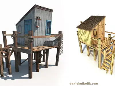 Fishing Cabin Low-poly 3D model