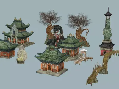 Ancient C Japanese Village Collection Low-poly 3D model Low-poly 3D model